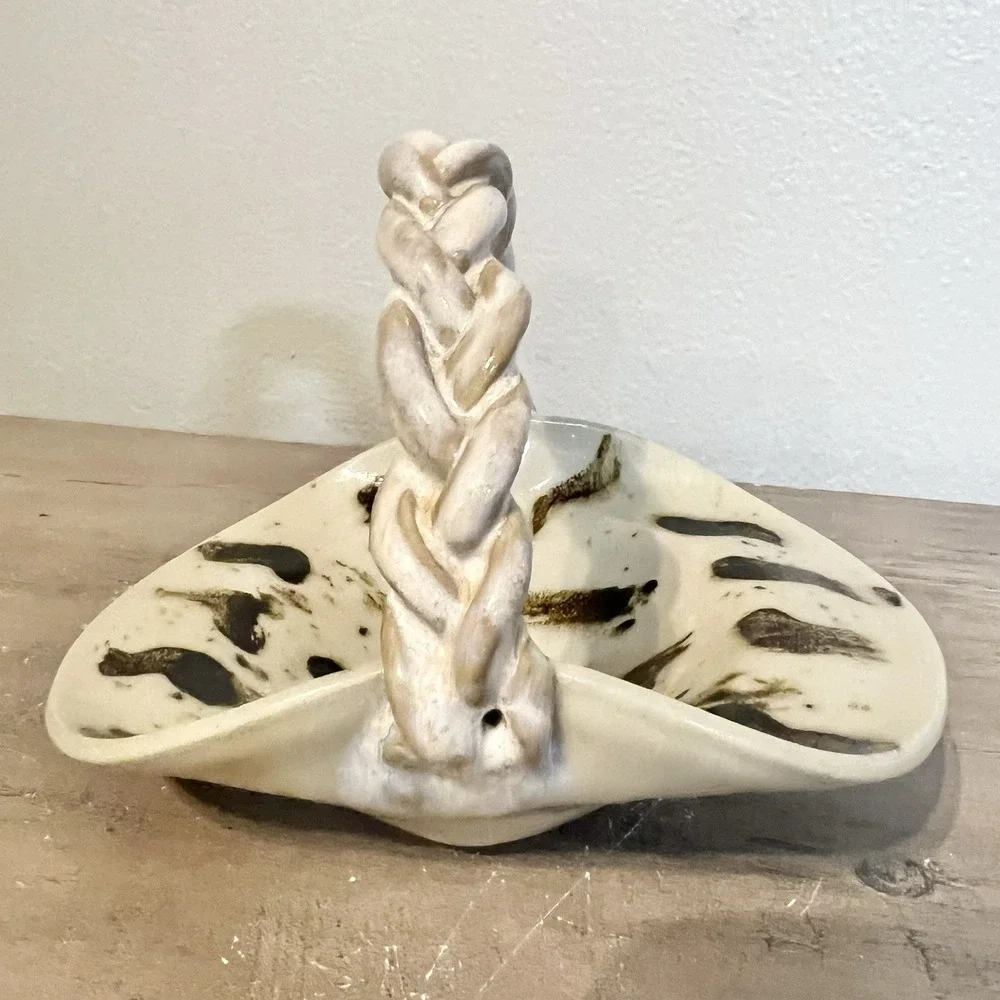 Vtg Handmade‎ Pottery Basket 5